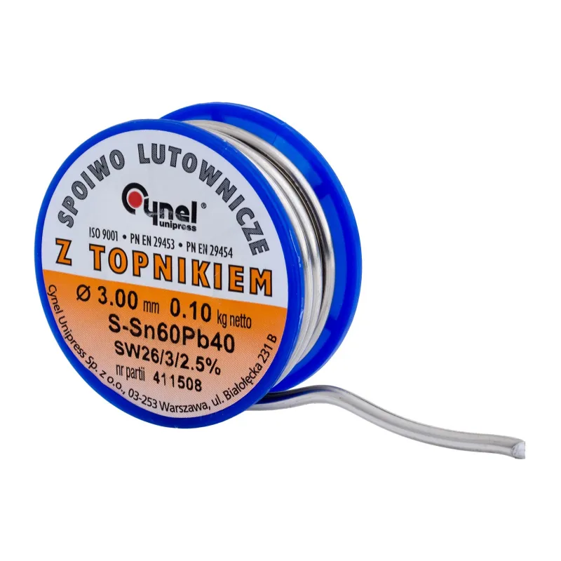 Spoiwo lutownicze 3.0 mm, 100 g, Sn60Pb40, topnik SW26, szpulka Spoiwo lutownicze 3.0 mm, 100 g, Sn60Pb40, topnik SW26, szpulka