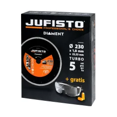 Zestaw tarcz diamentowych 230 x 22.2 mm, Turbo, gratis okulary i zatyczki, 5 szt.