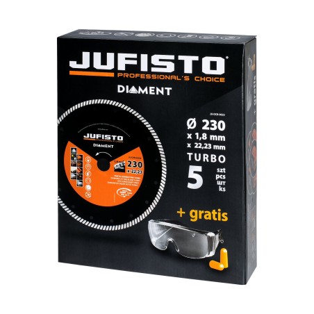Zestaw tarcz diamentowych 230 x 22.2 mm, Turbo, gratis okulary i zatyczki, 5 szt.