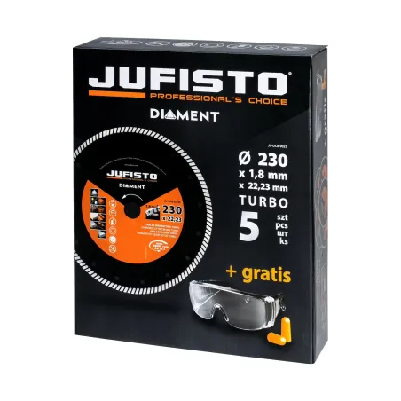 Zestaw tarcz diamentowych 230 x 22.2 mm, Turbo, gratis okulary i zatyczki, 5 szt.