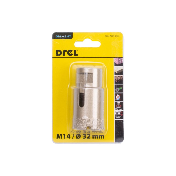 Otwornica z nasypem diamentowym 32 mm, M14, diament lutowany