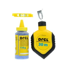 Sznur traserski 30m, niebieska kreda, mini poziomica