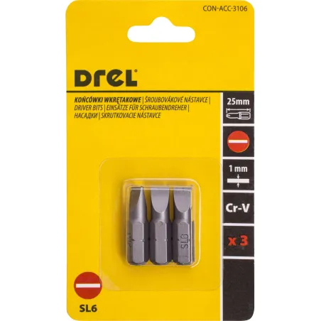 Końcówki wkrętakowe płaskie SL6,0 x 25 mm, 3 szt.
