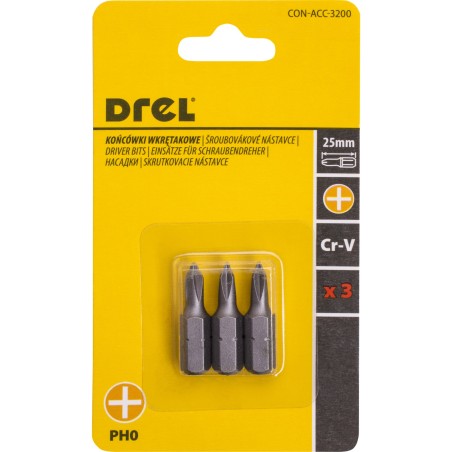 Końcówki wkrętakowe krzyżowe PH0 x 25 mm, 3 szt.