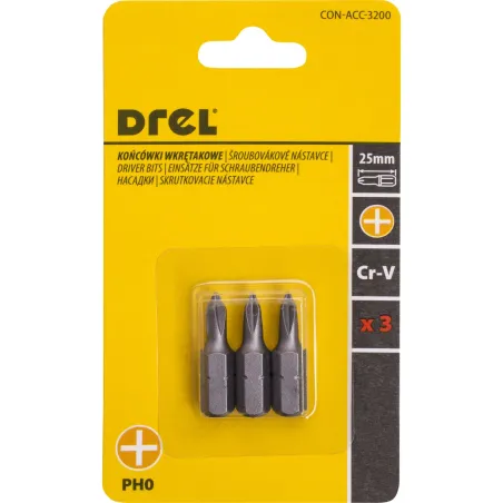 Końcówki wkrętakowe krzyżowe PH0 x 25 mm, 3 szt.