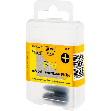 Końcówki wkrętakowe krzyżowe PH1 x 25 mm, 3 szt.