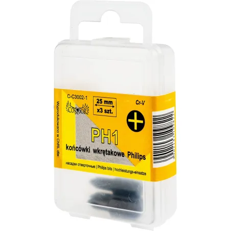 Końcówki wkrętakowe krzyżowe PH1 x 25 mm, 3 szt.