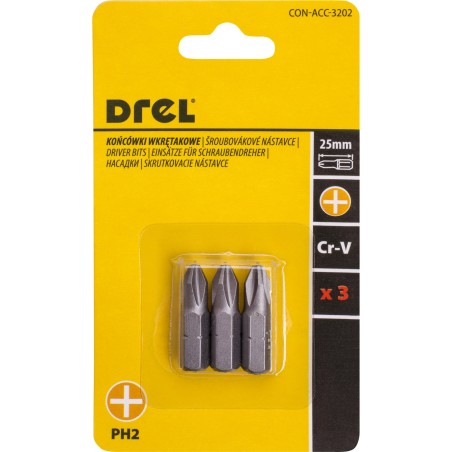 Końcówki wkrętakowe krzyżowe PH2 x 25 mm, 3 szt.