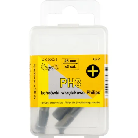 Końcówki wkrętakowe krzyżowe PH3 x 25 mm, 3 szt.
