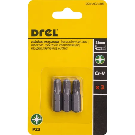 Końcówki wkrętakowe krzyżowe PZ3 x 25 mm, 3 szt.