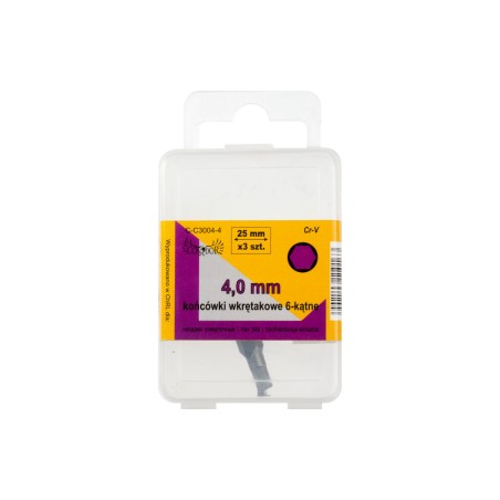 Końcówki wkrętakowe sześciokątne H4 x 25 mm, 3 szt.