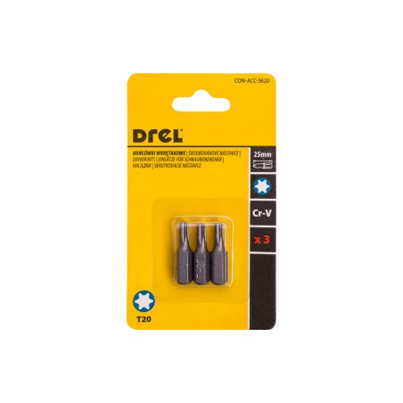 Końcówki wkrętakowe Torx T20 x 25 mm, 3 szt.
