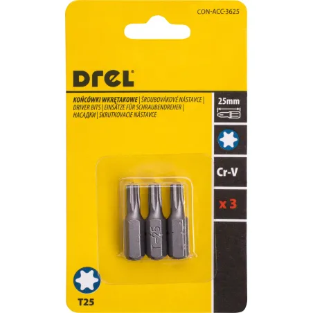 Końcówki wkrętakowe Torx T25 x 25 mm, 3 szt.