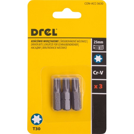 Końcówki wkrętakowe Torx T30 x 25 mm, 3 szt.