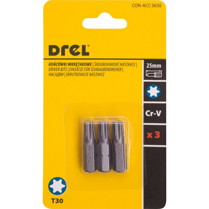 Końcówki wkrętakowe Torx T30 x 25 mm, 3 szt.