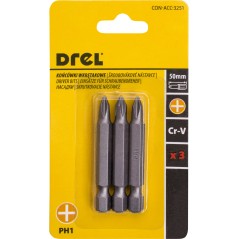 Końcówki wkrętakowe krzyżowe PH1 x 50 mm, 3 szt.