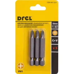 Końcówki wkrętakowe krzyżowe PH1 x 50 mm, 3 szt.