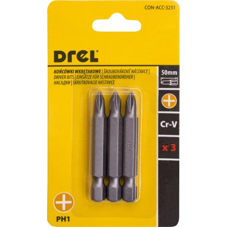 Końcówki wkrętakowe krzyżowe PH1 x 50 mm, 3 szt.