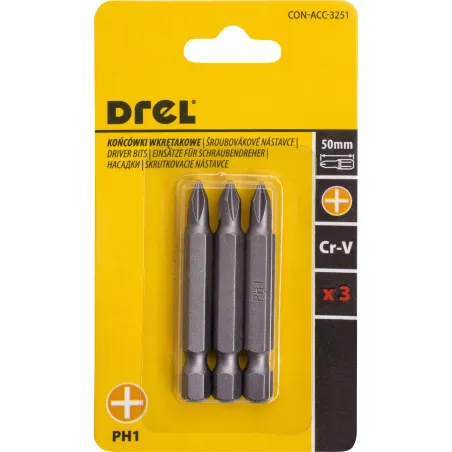 Końcówki wkrętakowe krzyżowe PH1 x 50 mm, 3 szt.