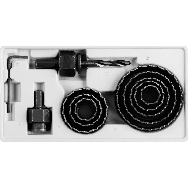 Zestaw otwornic do drewna 19-64 mm, adapter z wiertłem prowadzącym, 11 szt.