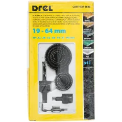 Zestaw otwornic do drewna 19-64 mm, adapter z wiertłem prowadzącym, 11 szt.