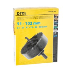 Zestaw otwornic do drewna 51-102 mm, adapter z wiertłem prowadzącym, 9 szt.