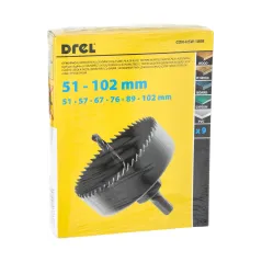 Zestaw otwornic do drewna 51-102 mm, adapter z wiertłem prowadzącym, 9 szt.