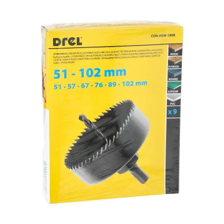 Zestaw otwornic do drewna 51-102 mm, adapter z wiertłem prowadzącym, 9 szt.