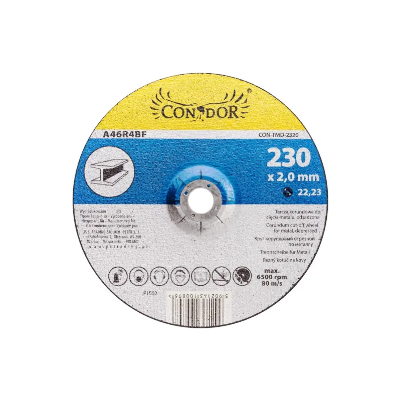 Tarcza korundowa 230 x 2.0 x 22.2 mm, do metalu, wypukła Tarcza korundowa 230 x 2.0 x 22.2 mm, do metalu, wypukła