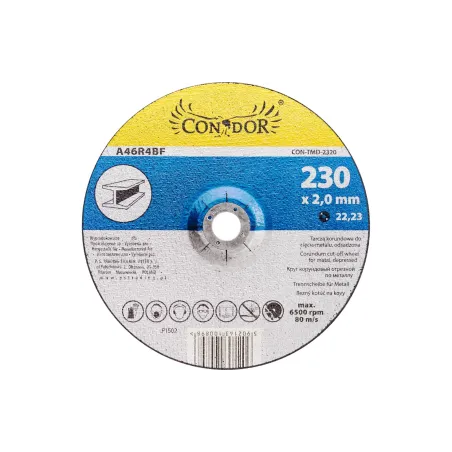 Tarcza korundowa 230 x 2.0 x 22.2 mm, do metalu, wypukła