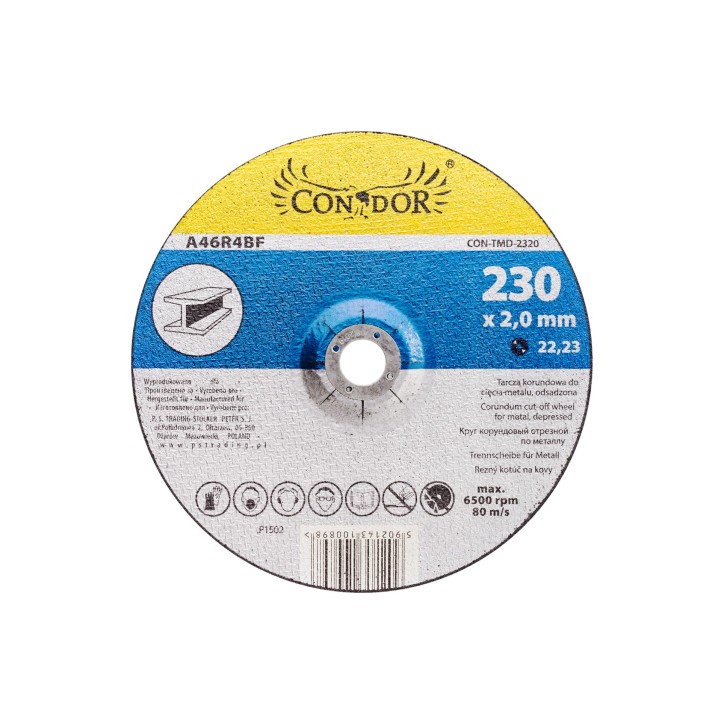 Tarcza korundowa 230 x 2.0 x 22.2 mm, do metalu, wypukła
