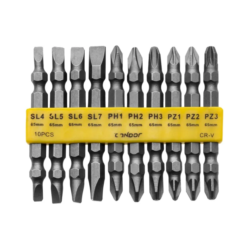 Zestaw końcówek wkrętakowych dwustronnych 65 mm, CrV, 10 szt.