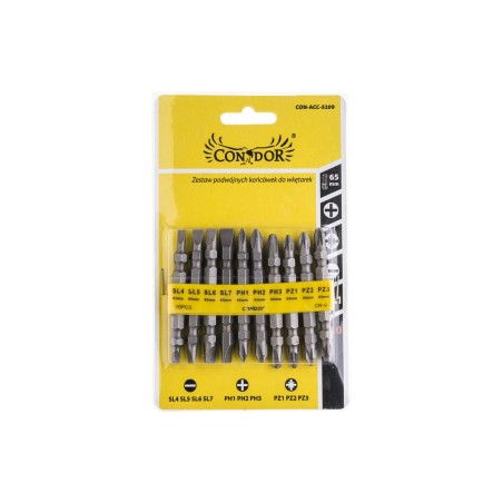 Zestaw końcówek wkrętakowych dwustronnych 65 mm, CrV, 10 szt.