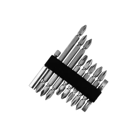 Zestaw końcówek wkrętakowych z uchwytem magnetycznym 50-100 mm, CrV, 10 szt.