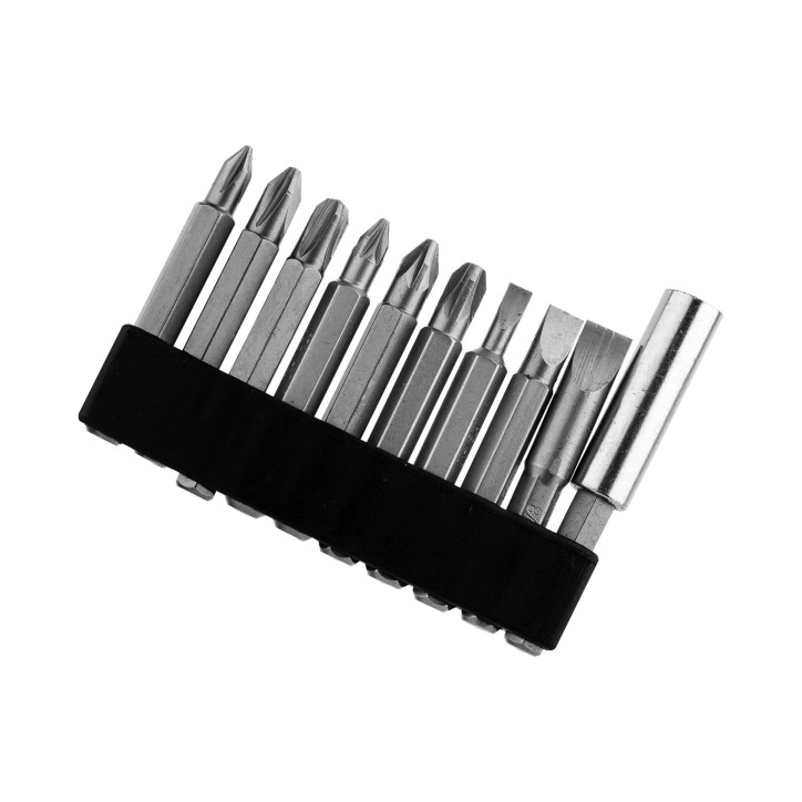 Zestaw końcówek wkrętakowych z uchwytem magnetycznym 50 mm, CrV, 10 szt.