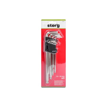 Zestaw kluczy sześciokątnych z końcówką kulistą, 1.5-10 mm, bardzo długie, 9 szt.