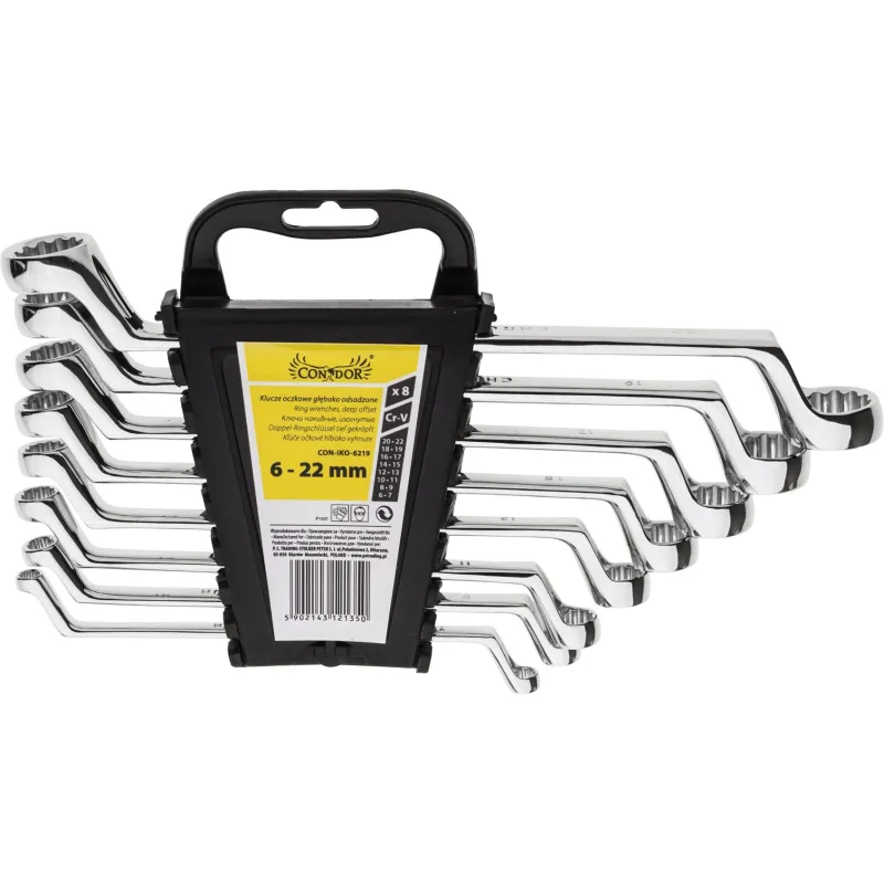 Zestawy kluczy oczkowych odgiętych 6-22 mm, 8 szt.