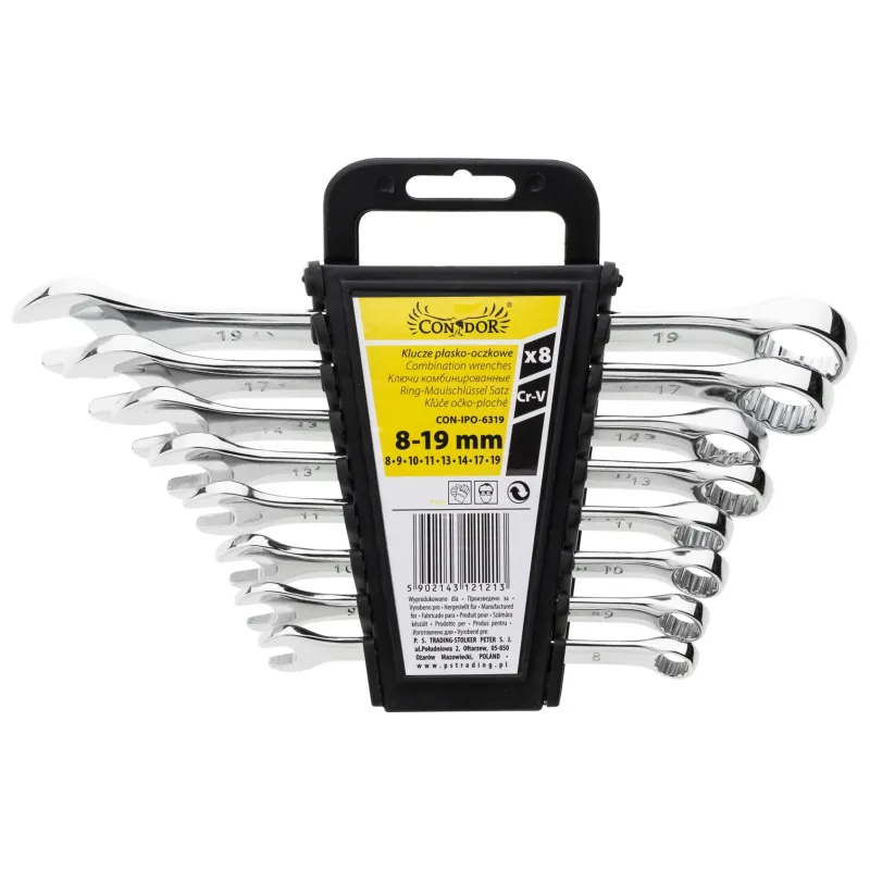 Zestaw kluczy płasko-oczkowych 8-19 mm, 8 szt. Zestaw kluczy płasko-oczkowych 8-19 mm, 8 szt.