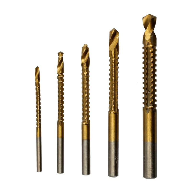 Zestaw frezowierteł 3.0-8.0 mm, tytanowane, 5szt. Zestaw frezowierteł 3.0-8.0 mm, tytanowane, 5szt.