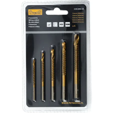 Zestaw frezowierteł 3.0-8.0 mm, tytanowane, 5szt.