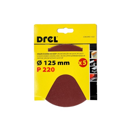 Krążki ścierne 125 mm, P220, na rzep, 5 szt.