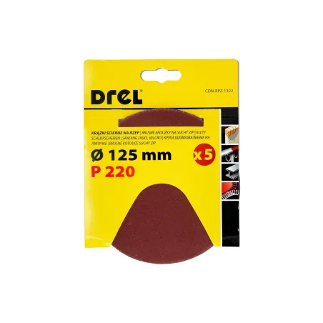 Krążki ścierne 125 mm, P220, na rzep, 5 szt.