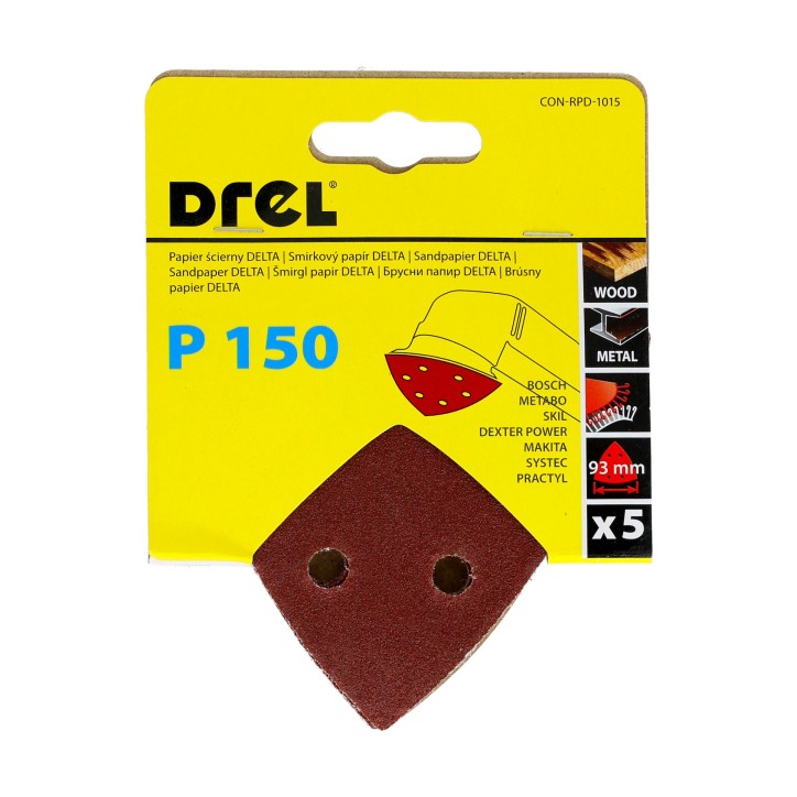 Papiery ścierne delta na rzep 93 x 93 mm, P150, 5 szt.