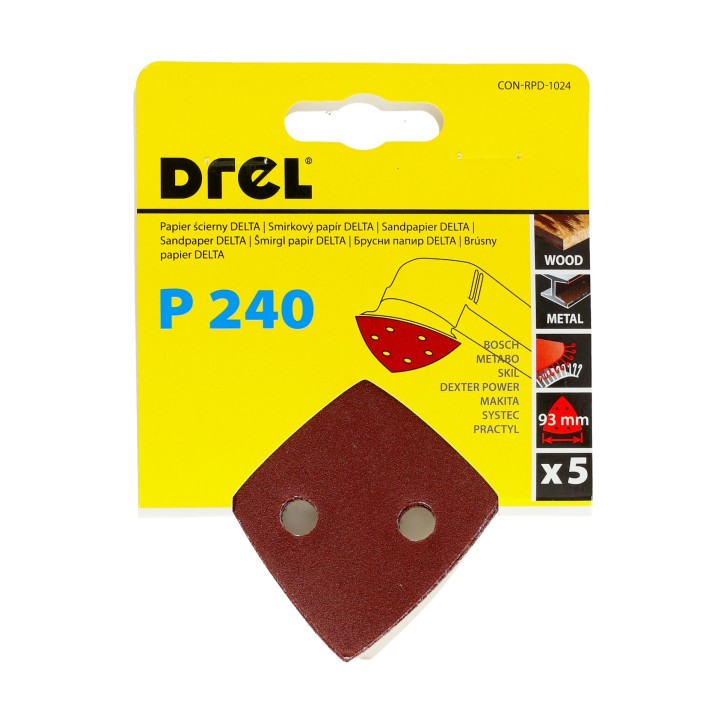 Papiery ścierne delta na rzep 93 x 93 mm, P240, 5 szt.