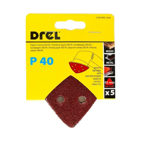 Papiery ścierne delta na rzep 93 x 93 mm, P40, 5 szt.