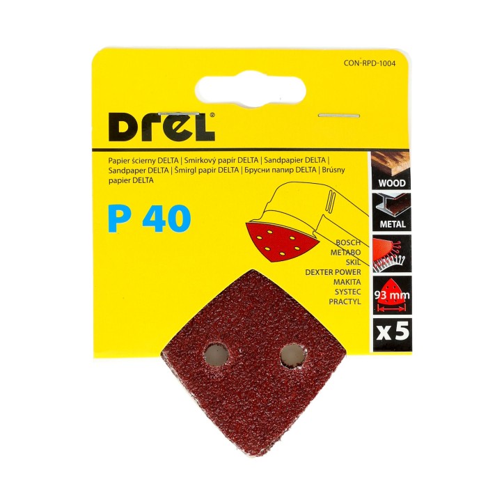 Papiery ścierne delta na rzep 93 x 93 mm, P40, 5 szt.