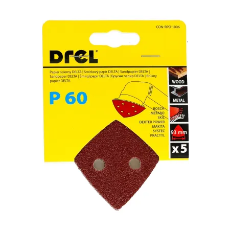 Papiery ścierne delta na rzep 93 x 93 mm, P60, 5 szt.