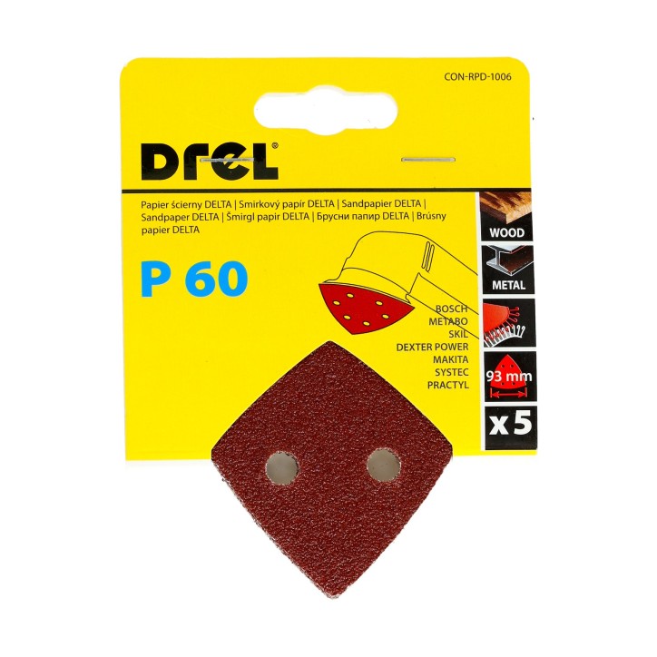 Papiery ścierne delta na rzep 93 x 93 mm, P60, 5 szt.