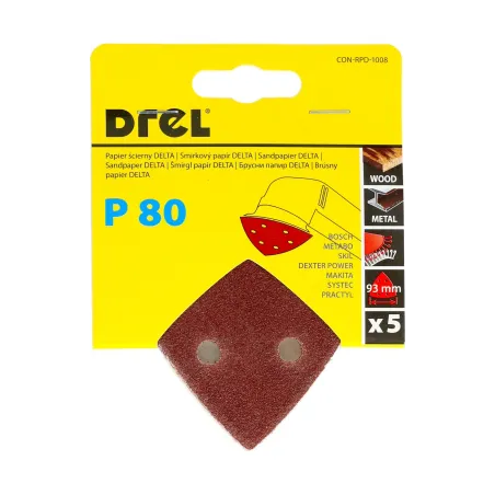 Papiery ścierne delta na rzep 93 x 93 mm, P80, 5 szt.