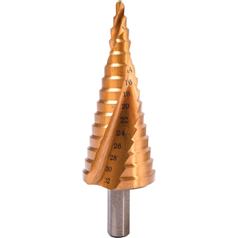 Wiertło stopniowe spiralne 4.0-32.0 mm, tytanowane, STAL M2